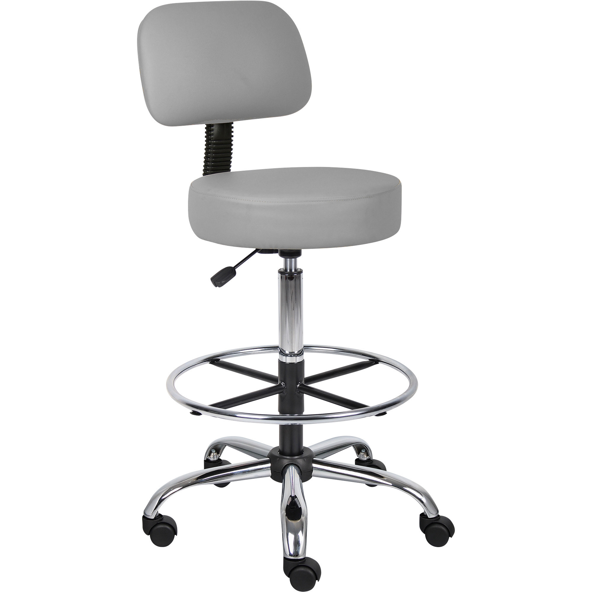 BOSS Medical Stool with Caresoft Vinyl Upholstery, Gray, 25in.W x 25in.D x 41-47in.H, Model# B16245-GY